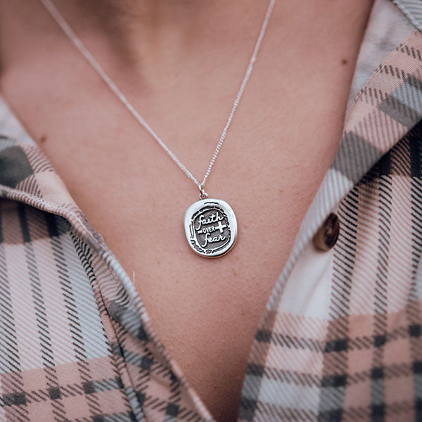 Custom "Faith Over Fear" Wax Seal Signet Necklace - Sterling Silver