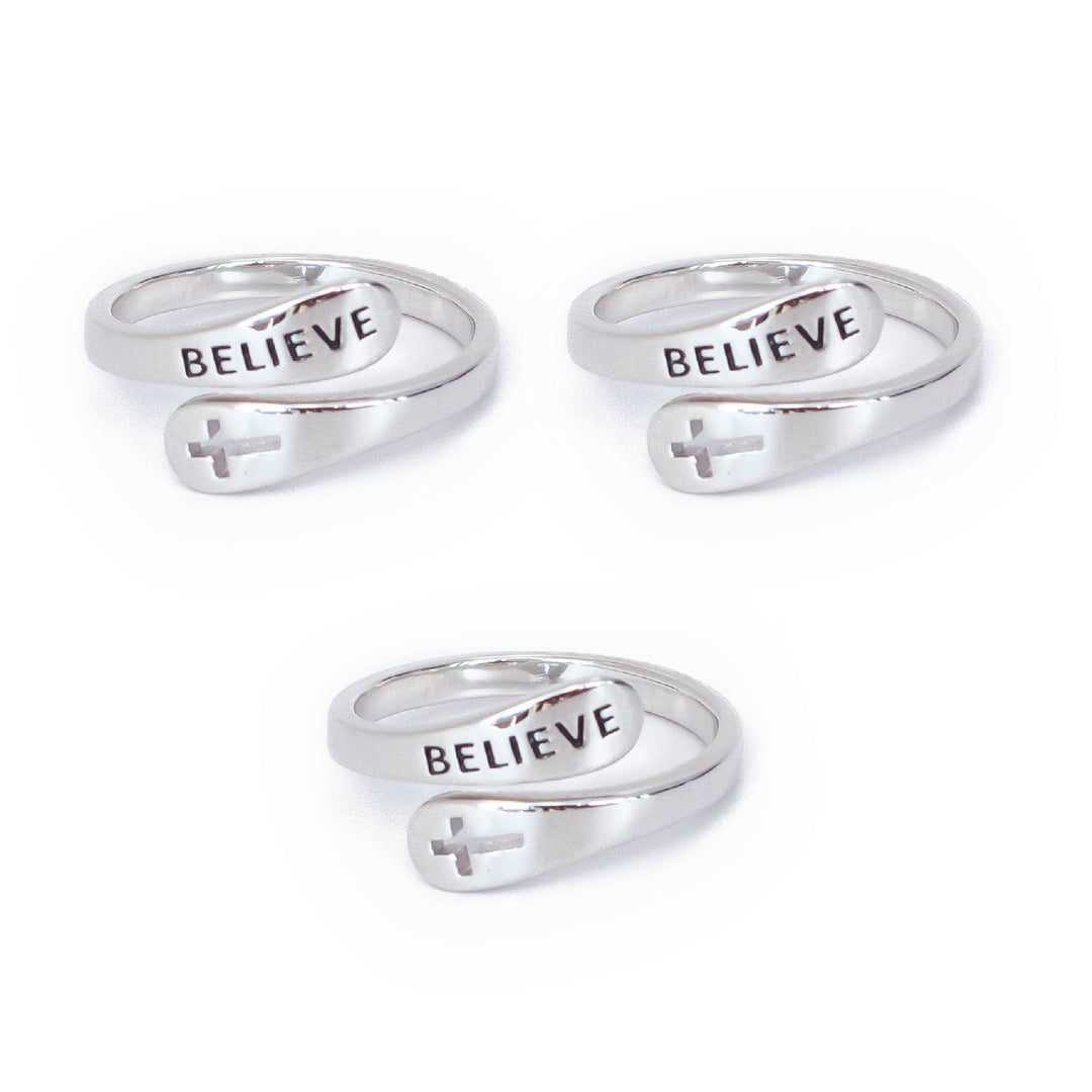 "BELIEVE" Sterling Silver Cross Ring