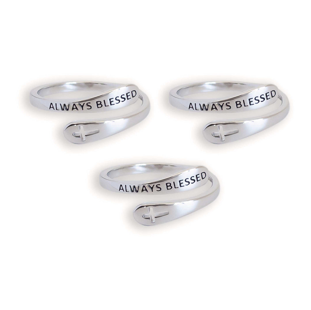 "Always Blessed" Sterling Silver Cross Adjustable Ring
