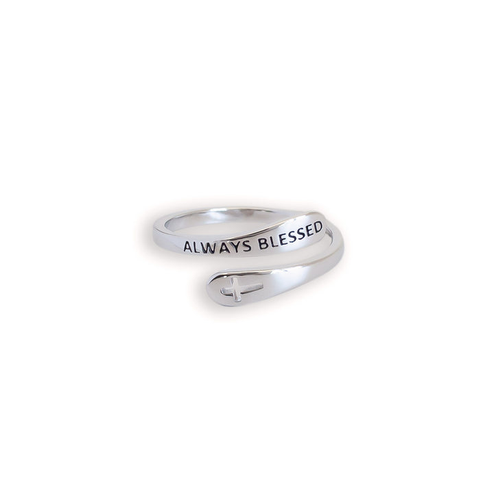 "Always Blessed" Sterling Silver Cross Adjustable Ring