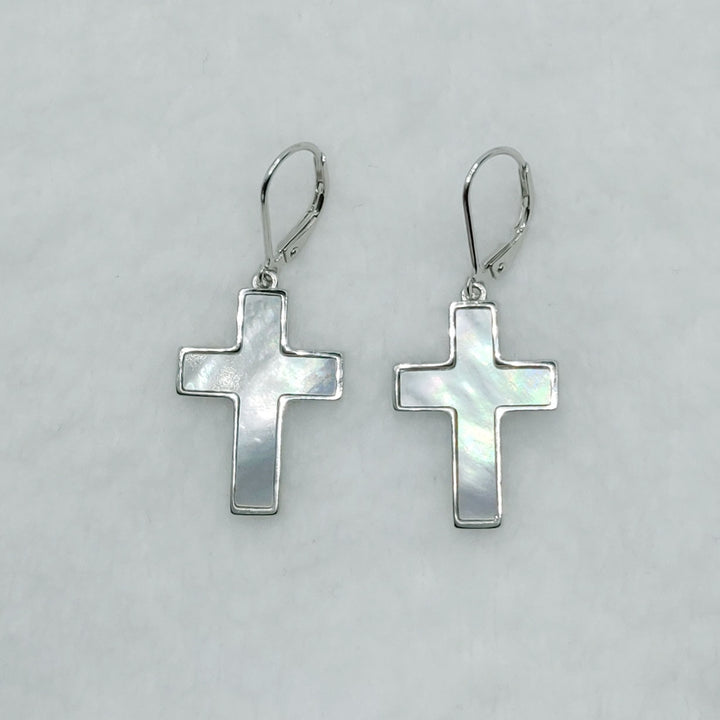 Pearl Cross Earrings - Sterling Silver