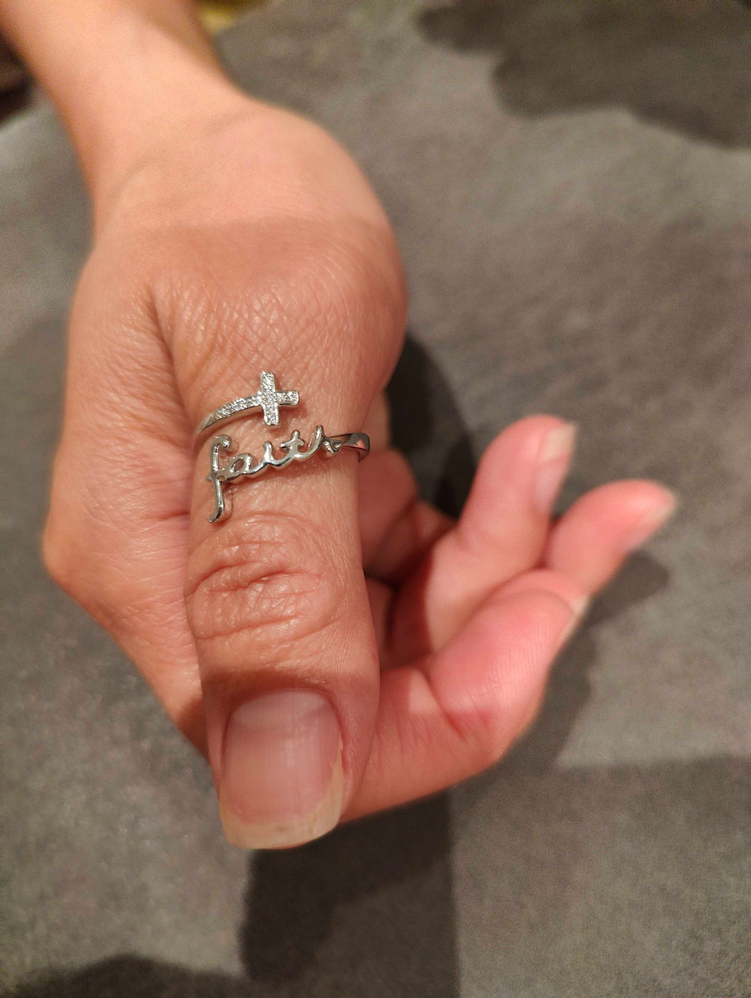 "FAITH" SCRIPT CRYSTAL STERLING SILVER RING