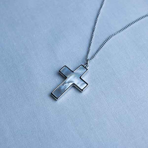 Pearl Cross Necklace - Sterling Silver