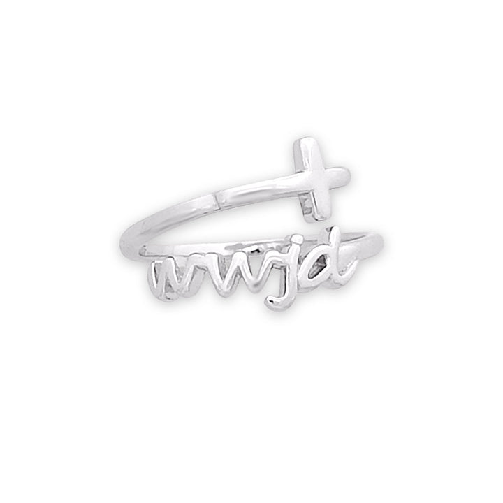 "WWJD" Script Sterling Silver Cross Ring