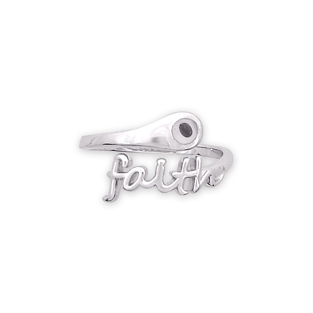 "FAITH" Script Mustard Seed - Sterling Silver Cross Adjustable Ring