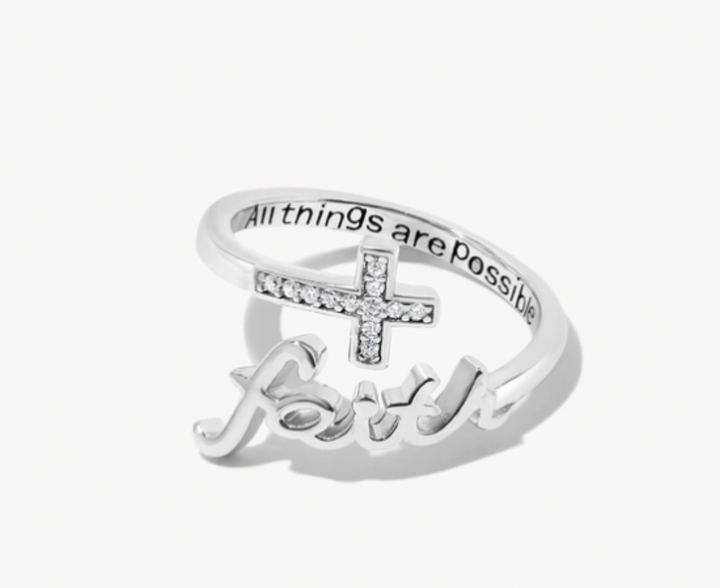 "FAITH" SCRIPT CRYSTAL STERLING SILVER RING