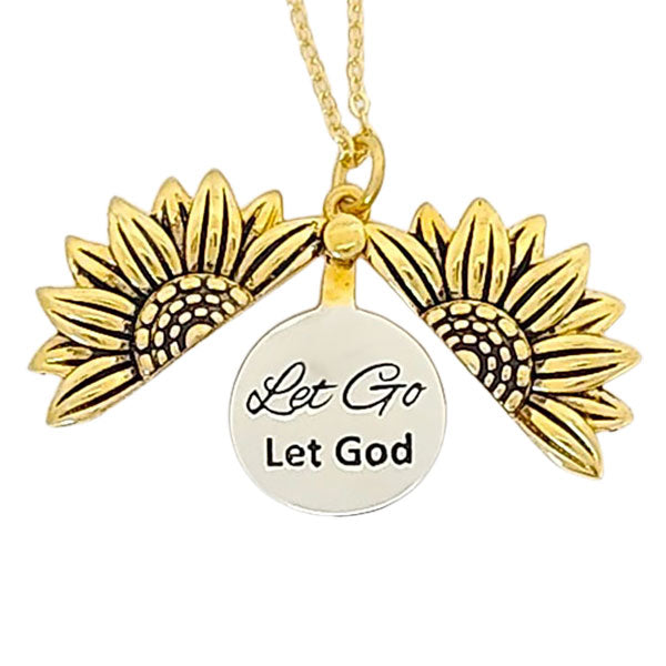 "Let Go, Let God"  Sunflower Necklace - Sterling Silver