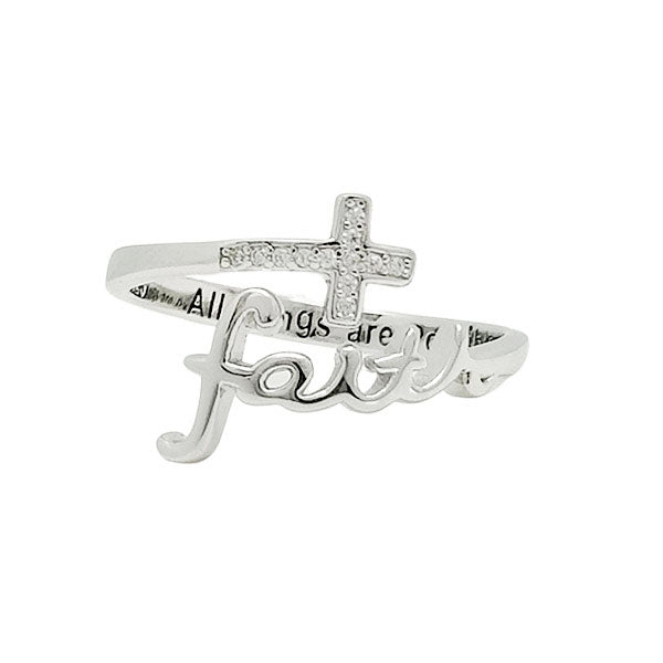 "FAITH" SCRIPT CRYSTAL STERLING SILVER RING