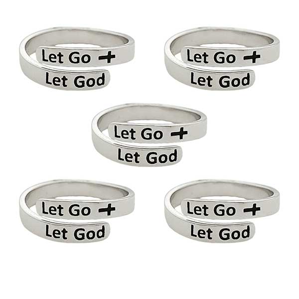 "LET GO, LET GOD" Sterling Silver Cross Adjustable Ring