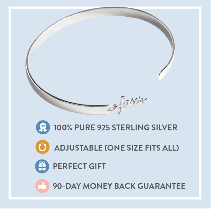 Faith Charm Bead - 925 Sterling Silver, Fits Pandora & Major European Charm Bracelets