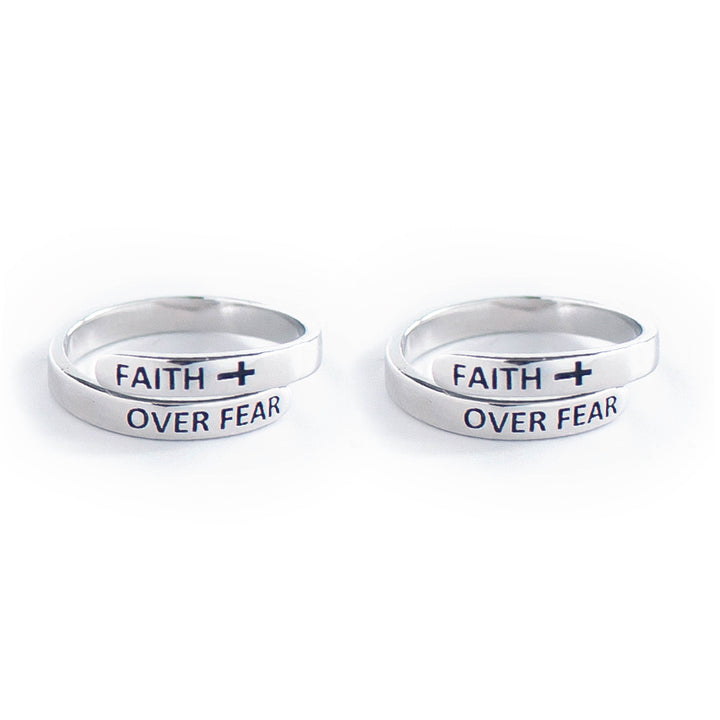"FAITH OVER FEAR" Sterling Silver Cross Adjustable Ring