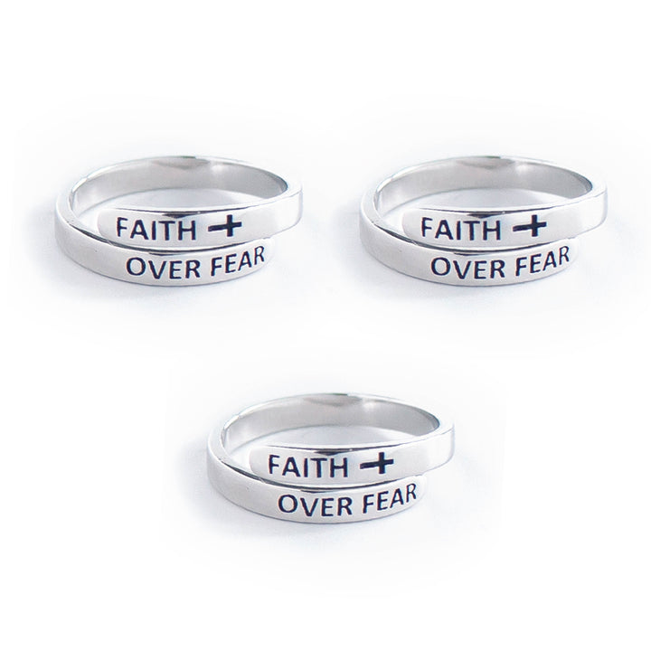 "FAITH OVER FEAR" Sterling Silver Cross Adjustable Ring
