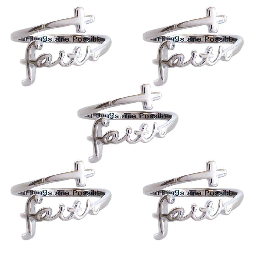 "FAITH" Script Sterling Silver Cross RingN Always Blessed