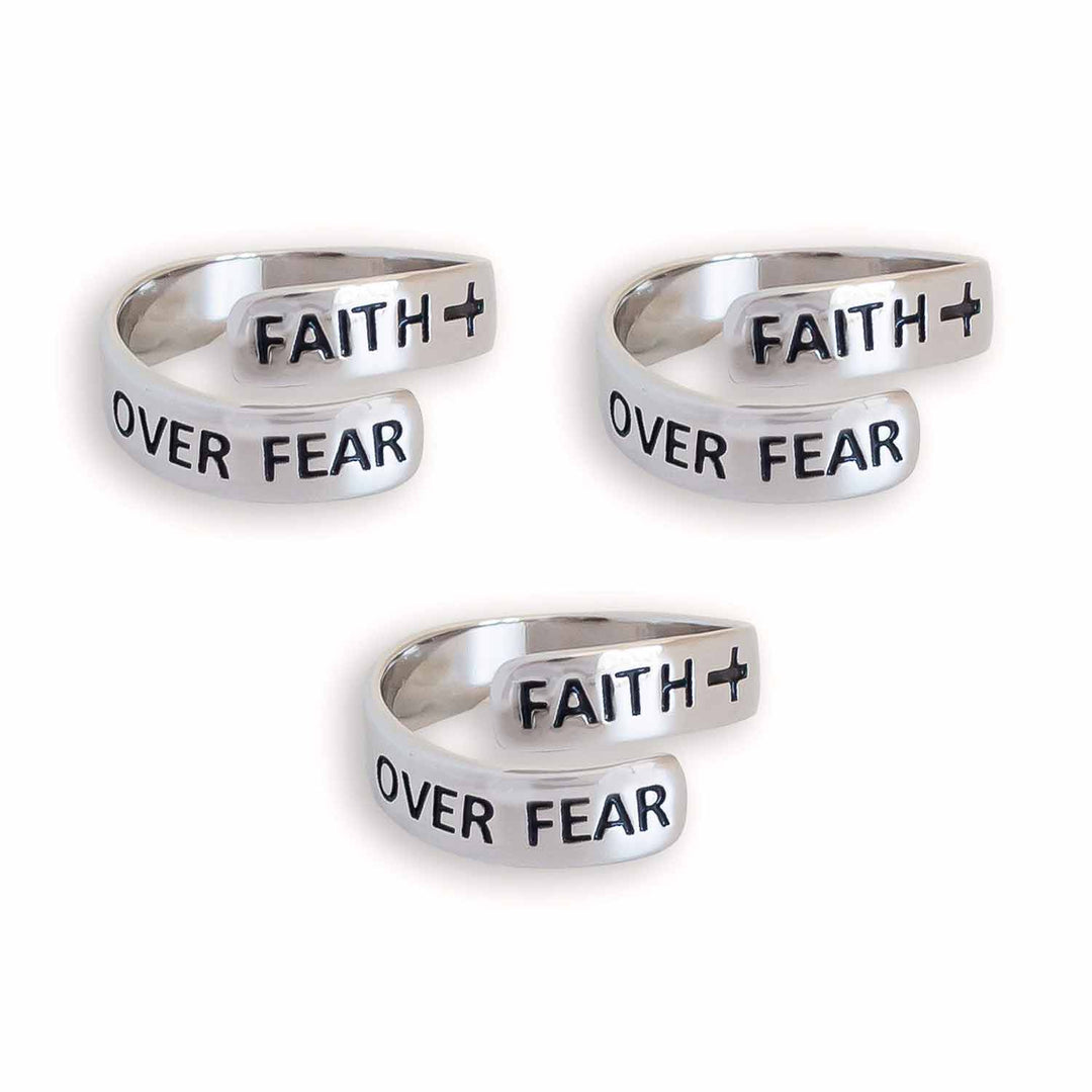 "FAITH OVER FEAR" Wide Sterling Silver Cross Ring