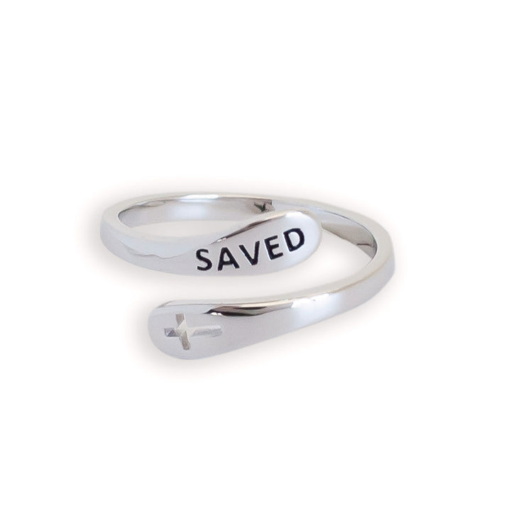 "Saved" Bubble Design Sterling Silver Cross Ring