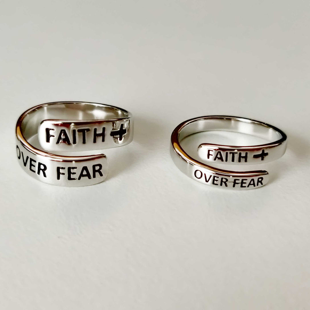 "FAITH OVER FEAR" Wide Sterling Silver Cross Ring