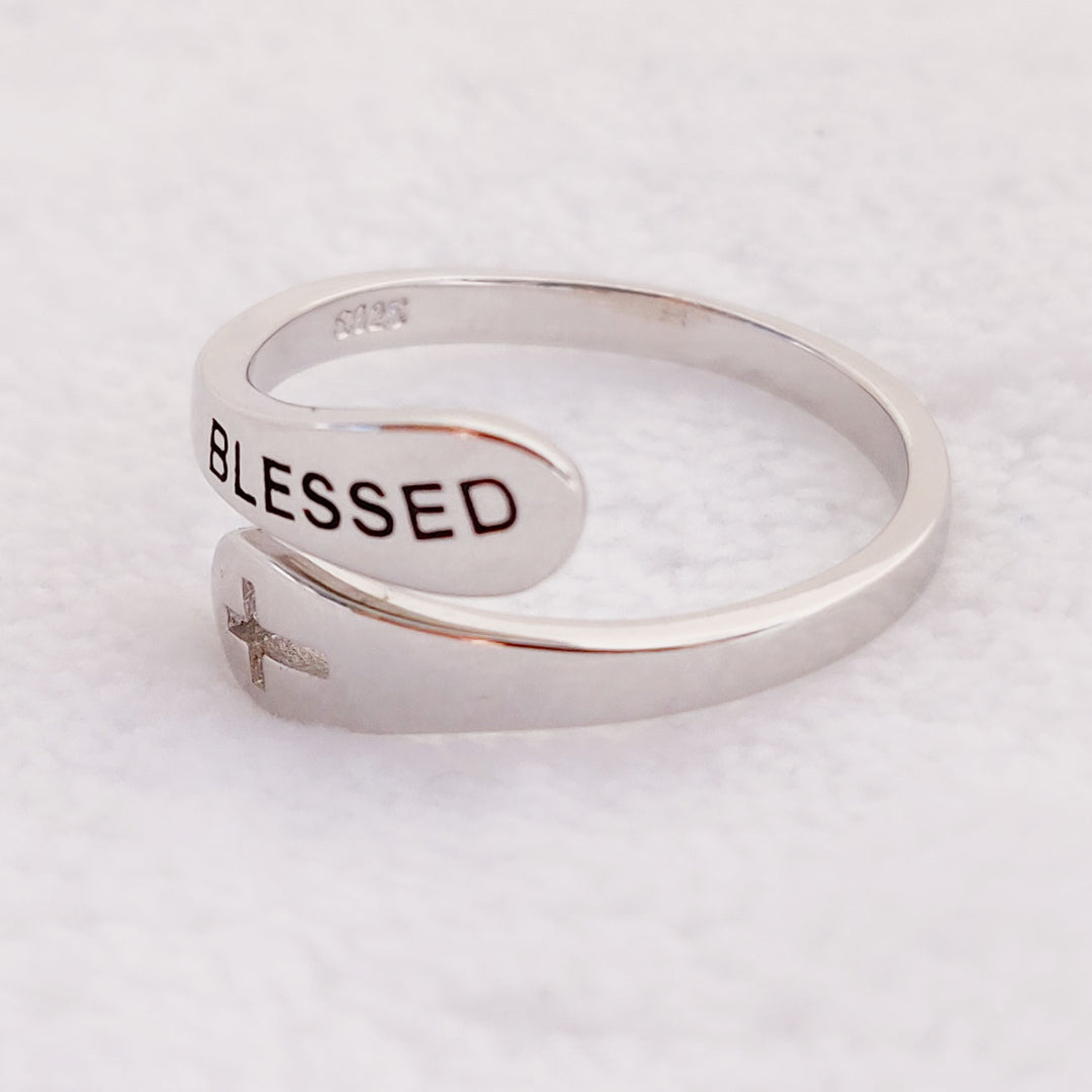 "BLESSED" Sterling Silver Cross Ring