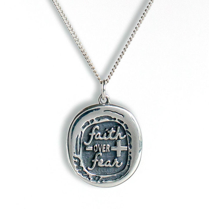 Custom "Faith Over Fear" Wax Seal Signet Necklace - Sterling Silver