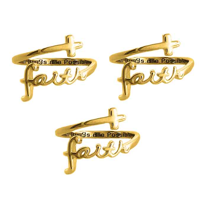 "FAITH" Script 18k Gold Plated Sterling Silver Cross Ring
